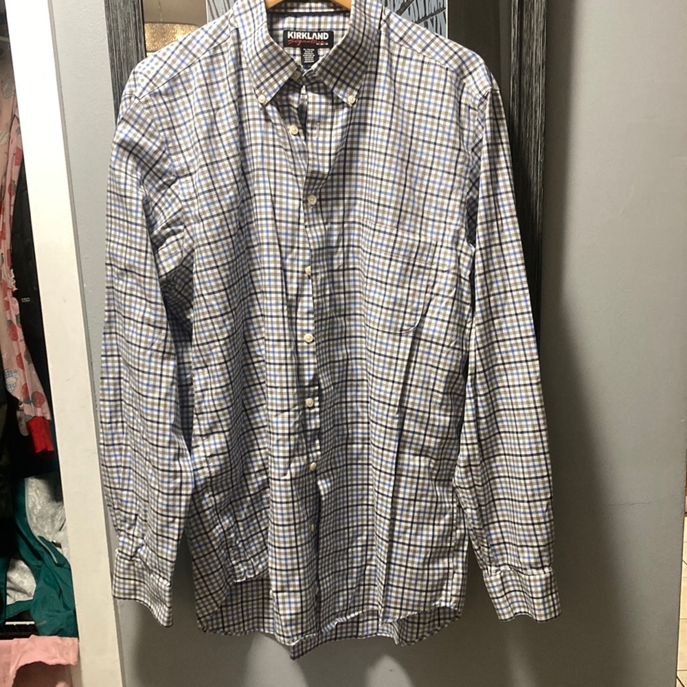 Kirkland Signature Blue and White Casual Button Down Shirt